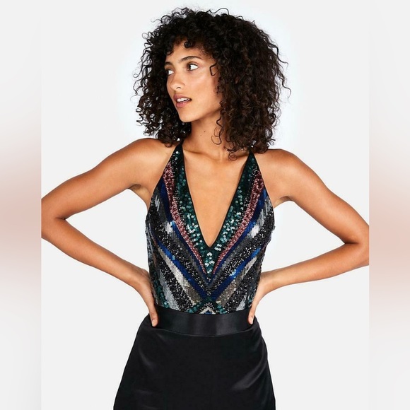 Express Multicolor Sequin Bodysuit XS - Picture 1 of 5